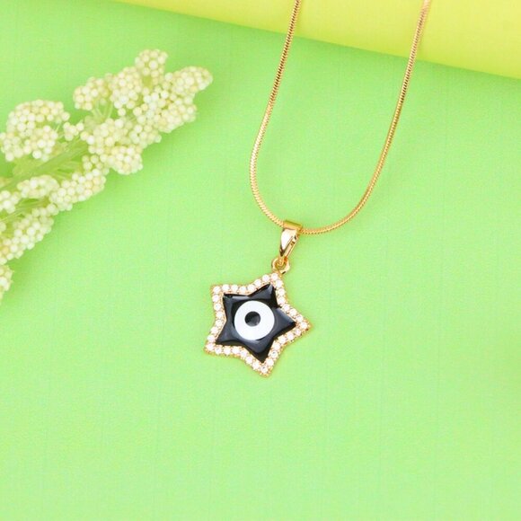 "Rose Gold Star Pendant with Black Evil Eye and CZ Accents, XPPT1380 - Picture 11 of 12